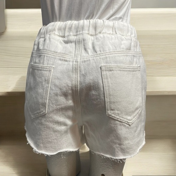 Wish List White denim jean shorts, distressed pull on w/ draw string, size S - Picture 3 of 4